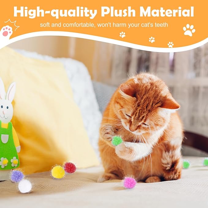 DF DUALFERV 60 Pcs Cat Pom Pom Balls, Interactive Pom Pom Cat Toys, Sparkle Balls for Cats, Extra Large Fuzzy Cat Balls for Exercise and Entertainment, Multicolor, 1.5 Inch