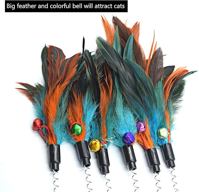 IUHKBH Cat Feather Wands, 6 PCS Spring Cat Wands with Bell Sucker Interactive Cat Teaser Wands for Cat and Kitten