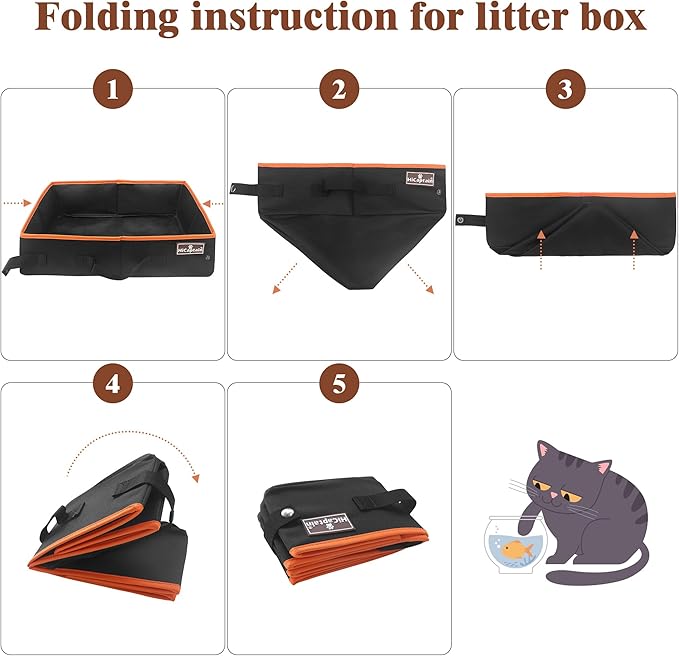 HiCaptain Portable Cat Litter Box, Foldable Litter Box for Travel in Car, Collapsible Toliet Tray Carrier for Small Medium Cats - Medium Black, 006M