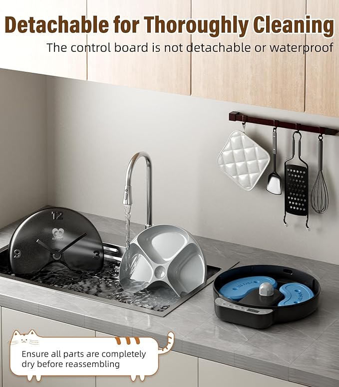 Casfuy Battery-Operated Automatic Cat Feeder - Whisker Friendly Automatic Cat Food Dispenser for Wet Dry Food Cordless 4-Meal Auto Feeder for Cats Small Dogs with Programmable 12H/24H Format Timer