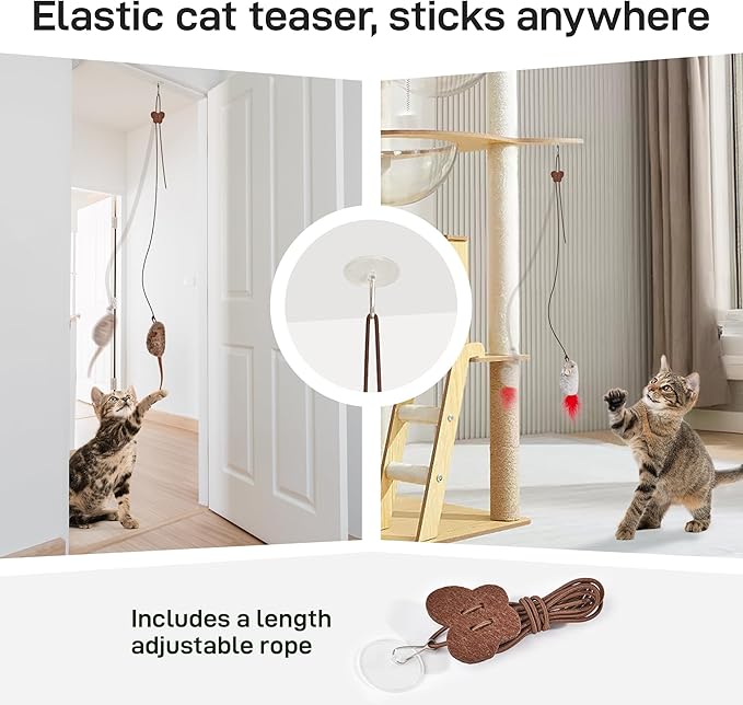 Potaroma Hanging Cat Mice Toys 3 Pcs with Squeaky Sound, Interactive Cat Teaser Retractable, Cat Toys Indoor Kitten Play Chase Exercise, Mental Physical Stimulation
