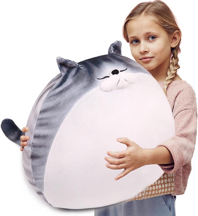 ARELUX 18In High Chubby Cat Plush Pillow, Cute Fat Kitty Cat Stuffed Animal Soft Kitten Adorable Hugging Pillow Anime Plushies,Funny Toy Birthday for Adults Friends