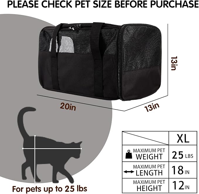 Carriers Soft-Sided Pet Carrier for Medium Large Cats Dogs Under 35Lbs,Breathable Mesh Ventilation Design,Airline Approved Cat Carrying Case(X-Large,Black)