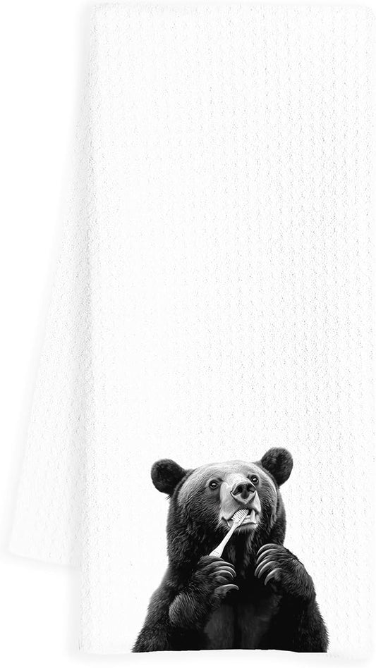 Black Bear Bathroom Hand Towels, Funny Bathroom Decor, Black Bear Gifts for Women, 16x24 Inch