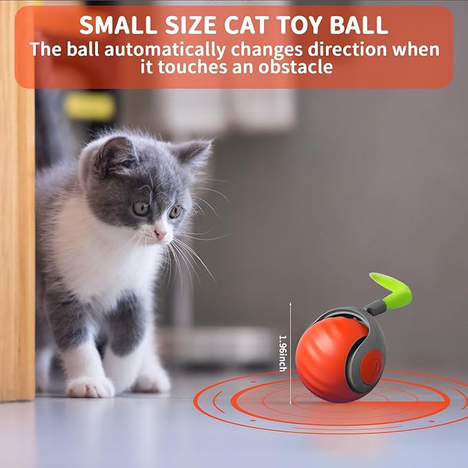 Interactive Cat Ball Toy with Feather, Speedy Tail 2.0 cat Toys, Smart Cat Toys Ball for Indoor Cats, Motion Activated Automatic Cat Toy Ball, USB Rechargeable Cat Toys, Orange