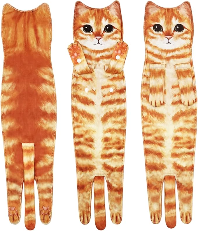 Hand Towels for Bathroom Kitchen,Cute Cat Quick-Dry Hanging Hand Towels Decorative for Bathroom Face Towels,Funny Gifts for Cat Lovers (Orange)