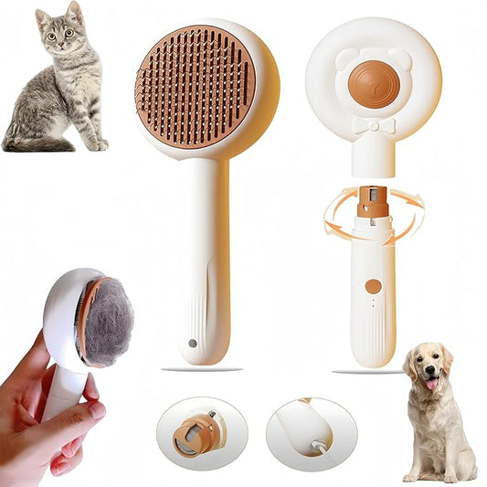 BowBow 2 in 1 Cat Brush and Nail Grinder, Rechargeable Self-Cleaning Slicker Cat/Dog Grooming Brush for Pets with Long Or Short Hair, Hair Remover & Pet Nail Grinder for Dog and Cat for Pet Grooming