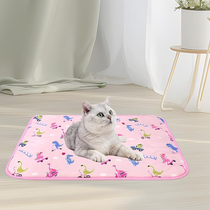 NACOCO Summer Pet Cooling Mat - Cat Dog Cushion Pad Sleeping Cool Dinosaurs Comfortable Soft for Pets Kids and Adults (Pink Dinosaur, S)