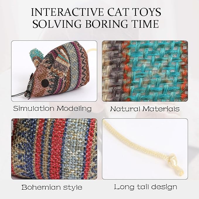 YAODHAOD Cat Catnip Toy, 3 Pcs Catnip Tooth Cleaning Toy, Interactive Cat Kicker Toy for Indoor Cats, Crinkle Sound Catnip Catnip Filled Toys (Mice Cat Toy)