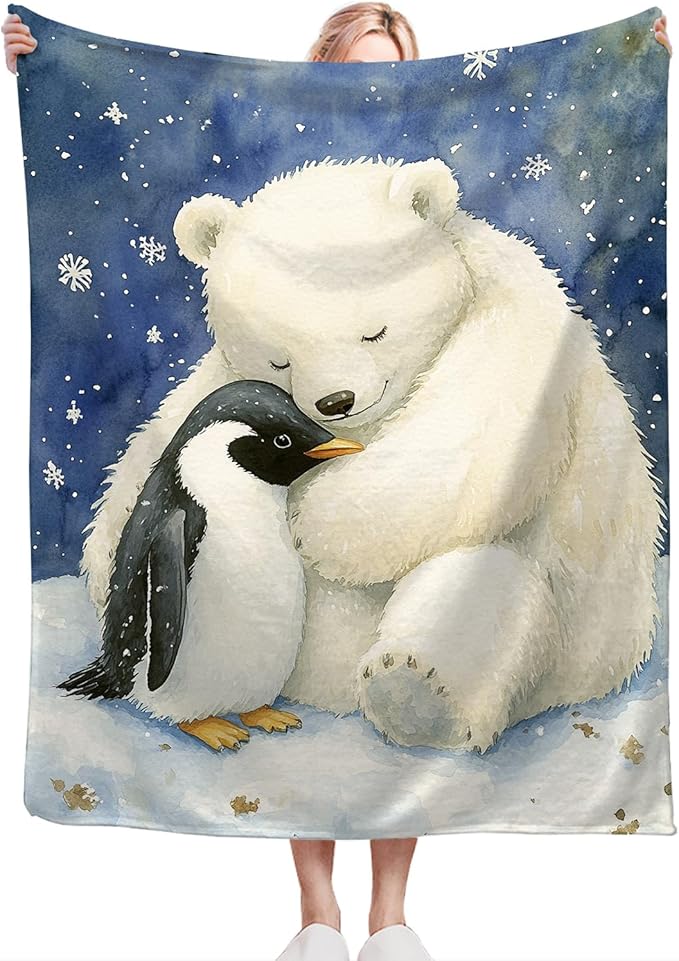 White Bear Blanket Ultra Soft Cozy Penguin Polar Bear Throw Blanket Fleece Fuzzy Plush Animal Blanket Decor Gifts for Women Girls Adults Couch Sofa 60"x50"