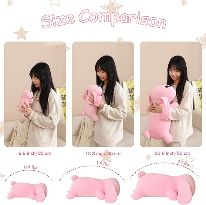 SQEQE Weighted Bunny Plush, Weighted Bunny Stuffed Animal, Cute Plushies Soft Pink Pillow Toy Gift for Kids Adults 13.8 Inch, 1.6 Lbs