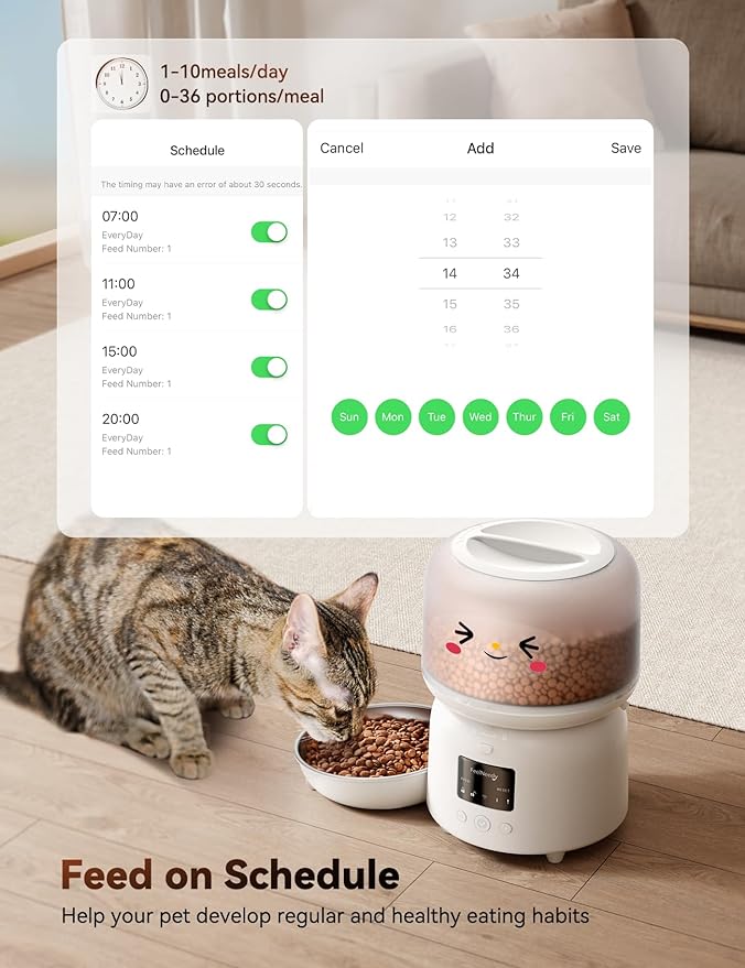 Automatic Cat Feeder WiFi Connected,FEELNEEDY 3L Cat/Dog Food Dispenser, Timed Pet Feeders for Dry Food,Up to 36 Portions 10 Meals Per Day (Only Support 2.4G WiFi)