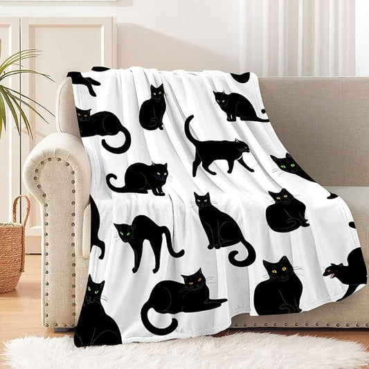 Black Cats Blanket Throw Super Soft and Cozy Blankets for Home Decoration, Couch, Bed, Sofa 80"x60" Large for Adult for All Seasons