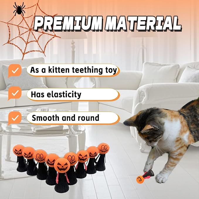 Fulxposs 10Pcs Cat Toys, Cat Toy Interactive Bouncy Ball, Cat Stuff Attract Cats Attention, Goth Cat Toys for Bored Indoor Adult or Kitten Cats Chew Bite Toys,for Pet-Loving Friends