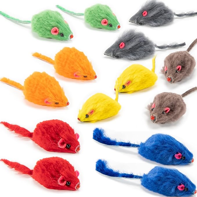 Yangbaga Mice Rattle 14 Pack, Cat Toys Rainbow Mice for Cats and Kittens (14 pcs Rainbow mices)