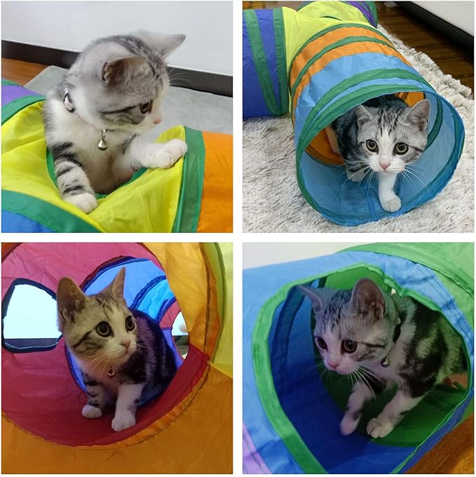 PetLike Cat Tunnel for Indoor Cats Collapsible Pop-up Pet Tube Peek Hole Hideaway Play Toys for Cats with Ball