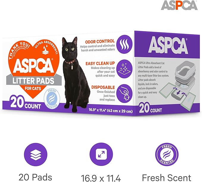 ASPCA Fresh Scented Cat Pad Refills for Litter Box System Size 16.9 x 11.4 Inch - Pack of 20