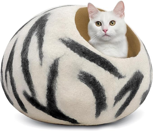 Woolygon Premium Felt Cat Cave Bed - Wool Kitty Beds Handcrafted Kitten Caves Bed for Indoor Cats - Made from 100% Eco-Friendly Merino Wool, Foldable Cat Hidewawy Covered Cat House Pod