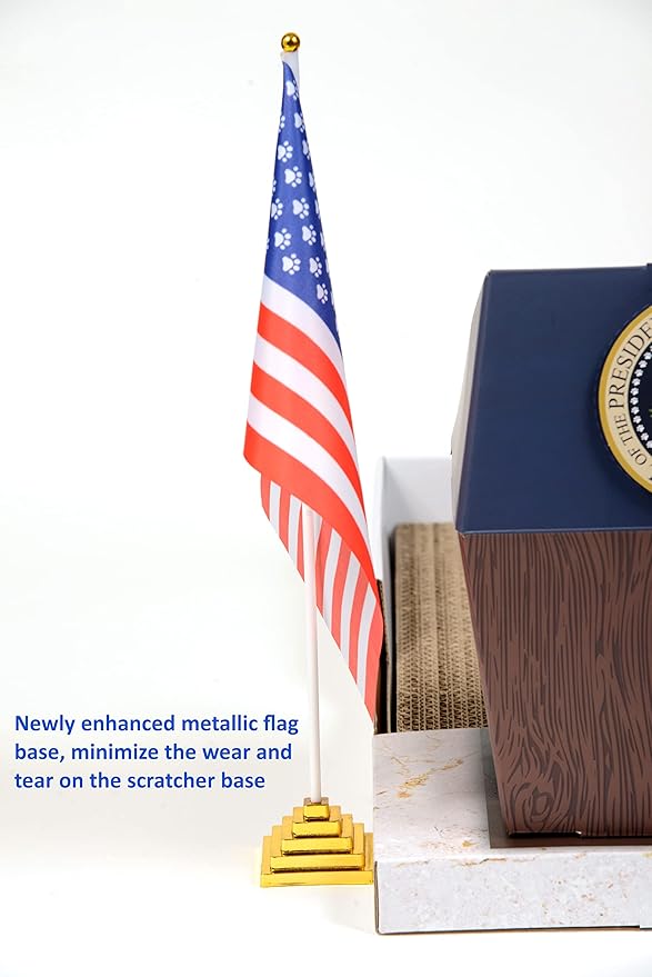 Presidential Podium Cat Scratcher | Cute Cat Scratcher with Grooming Brush | Sturdy Cardboard Cat Scratcher with Groomer & Silvervine Included | Cat Scratchers for Indoor Cats