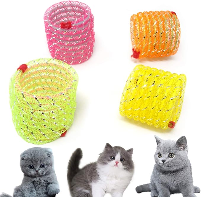 Honbay 4PCS Random Color Cat Spring Toy Stretchable Coil Pet Play Toy