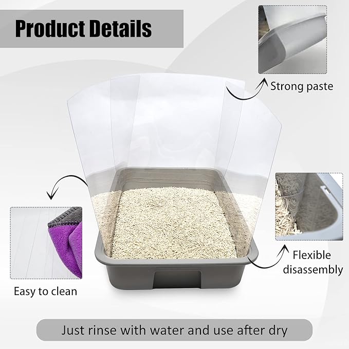 3Pcs Cat Litter Box Pee Shields,Transparent Easy Clean Litter Box Splash Guard for Open Top Litter Pan 14.5×11.5in- Litter Box Not Included
