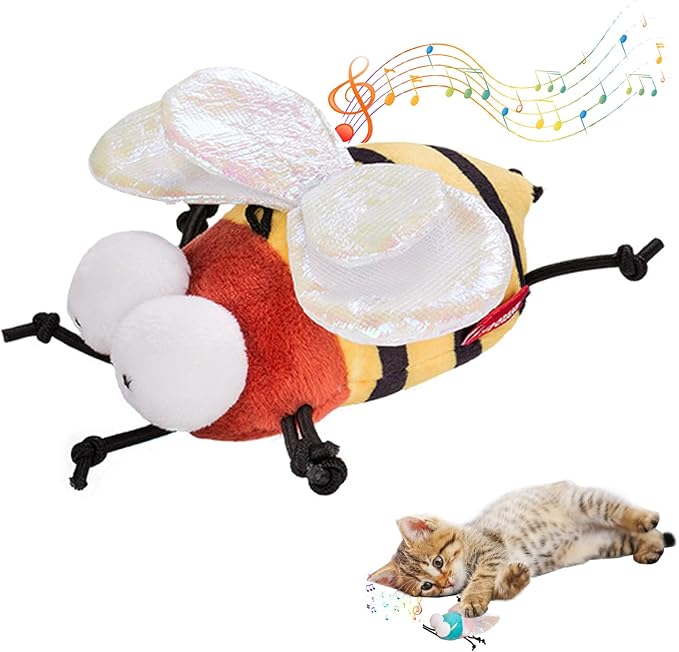 Bee Cat Toy, Interactive Squeaking Cat Toy, Chirpy Bee Sound Toy for Cats, Catnip Toys, Engaging Cat Toys, Keeps Cats Entertained, Fluffy Kitten Toy