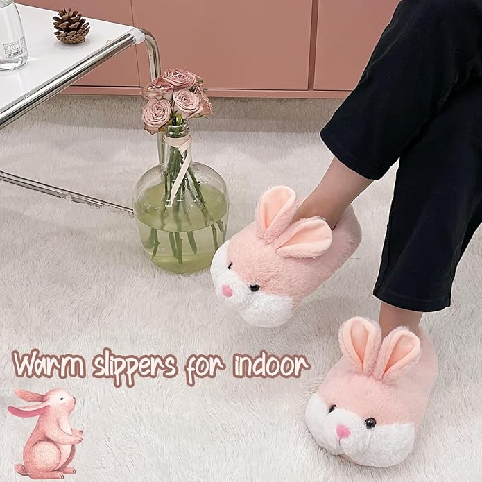 Caramella Bubble Classic Bunny Slippers for Women Funny Animal Novelty Slippers for Adults Cute Plush Rabbit Bedroom Slippers