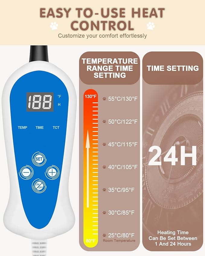 Pet Heating Pad for Dogs and Cats, Waterproof Dog Cat Heating Pad Indoor Heated Blanket Pet Cat Bed Pad with Detachable Cover, 9 Adjustable Temperature & Timer (Medium(18.0"L x 18.0"W x 0.6"Th))