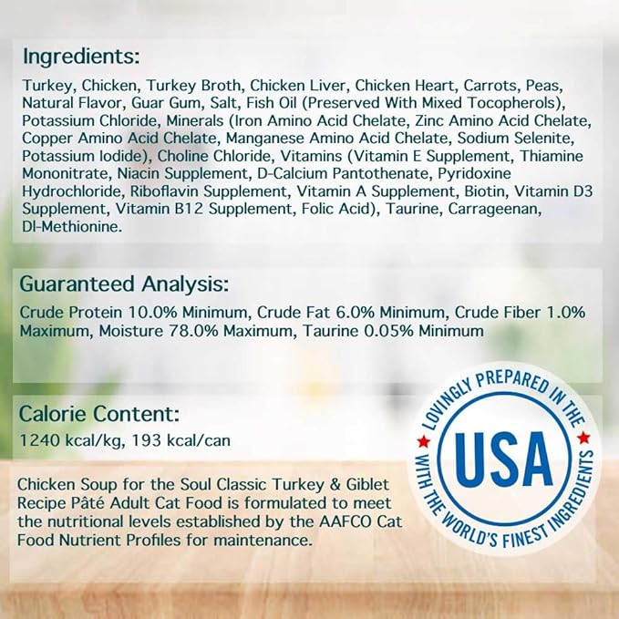 Chicken Soup For The Soul Classic Wet Adult Cat Food, Turkey & Giblet Pate, 5.5 Ounce Can (Pack of 24) | Soy Free, Corn Free, Wheat Free, Canned Cat Food Made with Real Ingredients