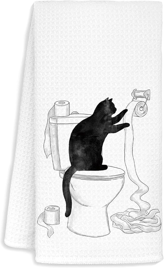 Funny cat Hand Towel for Bathroom,Black Cat Decor, cat Lover Gifts for Women, Cat Towels for Cat Lovers, Cat Bathroom Decor, Black cat Gifts for Women cat Lovers, 16x24