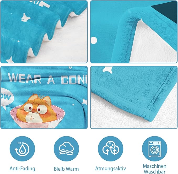Get Well Gifts for Women After Surgery, Get Well Soon Blanket 50"X60", Funny Feel Better Sympathy Recovery Gifts for Women, at Least You Dont Have to Wear A Cone Throw Blanket, Blue Cat
