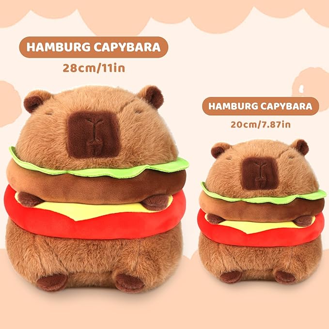 Cute Hamburg Capybara Plush Pillows Soft Capybara Stuffed Animals Capybara Plushie Birthday Christmas Valentine's Day Gift for Kids（11in）, Large