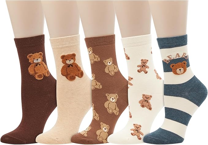 Benefeet Sox Cute Crew Socks for Women Girls Novelty Funny Patterned Socks Colorful Kawaii Cotton Casual Calf Sock 5 Pairs