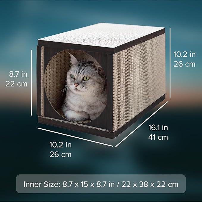 Cat Scratcher Tunnel, Cardboard cat House, Scratching Post for Indoor Cats, 360 Degree Comfort, Durable Design, Odor-Free, Easy Assembly, Perfect for Playful Kittens and Adult Cats, Espresso