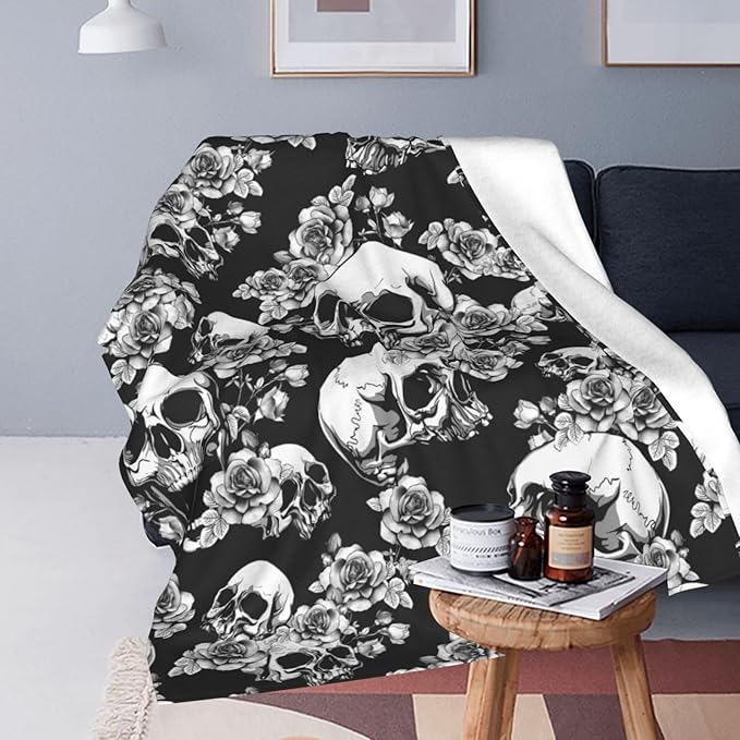 Ultra-Soft Microfiber Throw Blanket 330 GSM Fuzzy Fleece Blanket for Adults Kids Gift Couch, Sofa, Bed Skull Floral 50"X40"