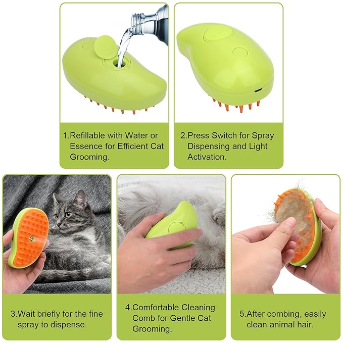 4-in-1 Self-Cleaning Steam Grooming Brush - Efficient Massage, Hair Removal, Tangle-Free Care for Cats and Dogs (Yellow)