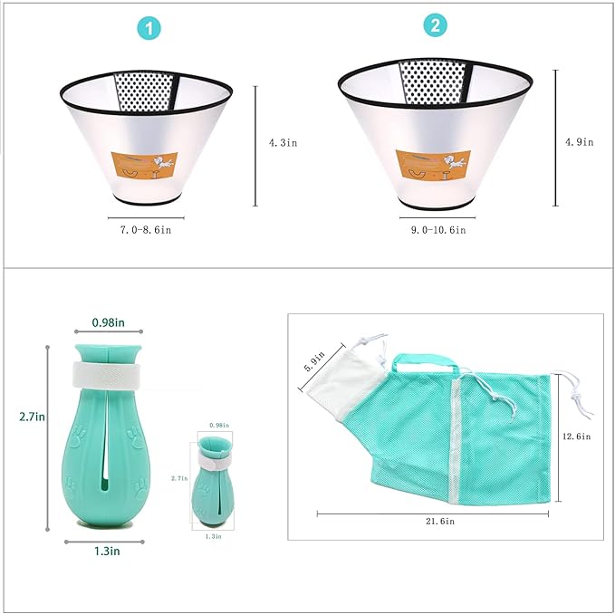 7 Pieces of Cat Bathing Supplies,Anti-Scratch Silicone Cat Shoes,Cat Claw Covers, Cat Shower Net Bag,Cat Bathing Bag,Cat Grooming Mesh Bag,Elizabethan Collar(No.3)