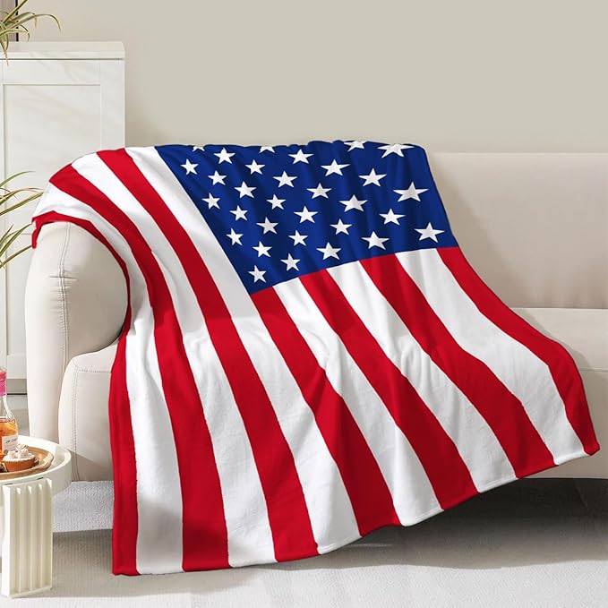 American Flag Blanket Gifts for Men Boys Dad Women Husband Birthday Christmas Valentine Present US National Flag Theme Decor Bedroom Living Room Couch Sofa Kids Adults Teen Soft Flannel Throws 60"x50"
