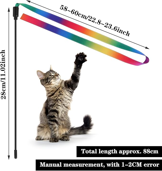 Molain Cat Wand Interactive Toy, 5Sets Colorful Fabric Ribbon Sticks, Cat String Toy for Indoor Interactive, Pet Toys for Kitten Exerciser Accessories(Rainbow Cat String Toy)