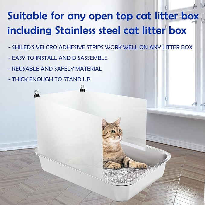 3 Pack Large Size Cat Litter Box Pee Shields, Easy Cleaning Frosted High Side Litter Box Splash Guard Cat Pee Shields for Open Top Litter Pan
