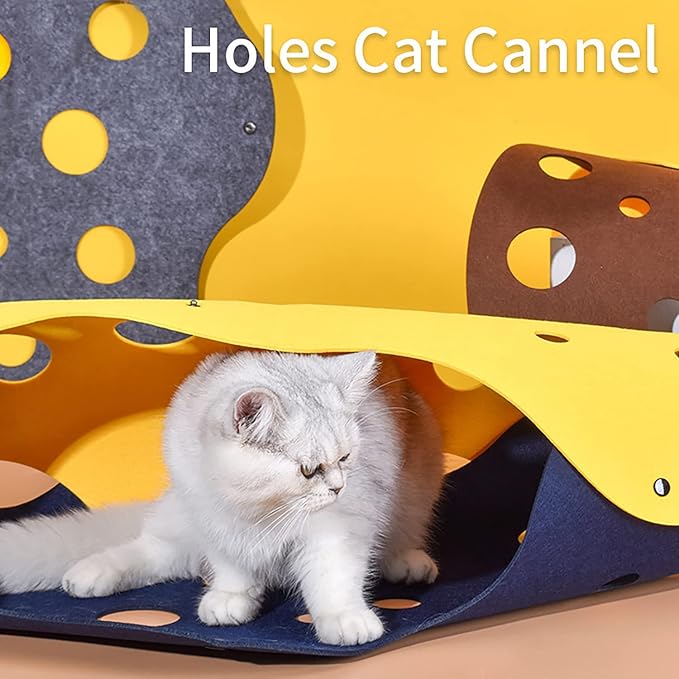 Cat Tunnels for Indoor Cats,Cat Tunnel Mat DIY Cat Play mat for Kittens Felt Cloth Random Combinations and Infinite Extension,Foldable,for Cats Dogs and Rabbits (Coffee&Yellow)