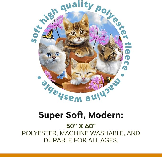 Dawhud Direct Wonder Kitten Fleece Blanket for Bed, 50" x 60" Cat Fleece Throw Blanket for Women, Men and Kids - Super Soft Plush Kitten Blanket Throw