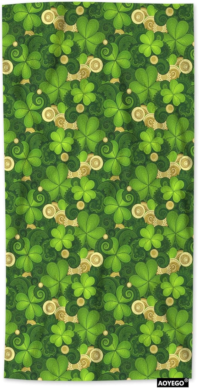 AOYEGO Gold Coin Green Shamrock Leaf Hand Towels St Patrick's Day Luck Highly Absorbent Soft Towels Bathroom Beach Kitchen Spa Gym Face Towel 15x30 Inch