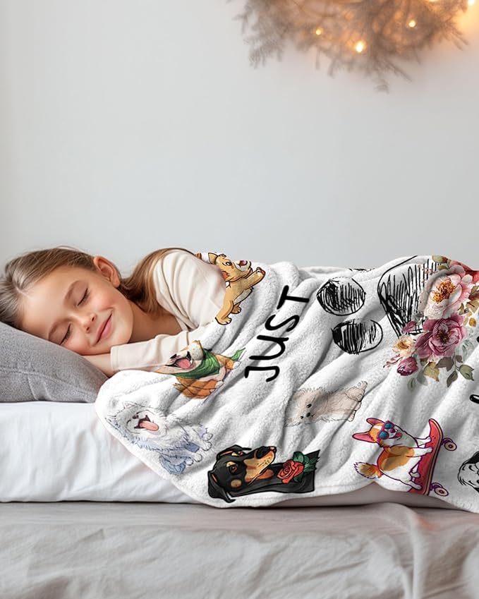 Dog Lovers Gifts for Women, Just A Girl Who Loves Dogs, Blanket with Dogs On It, Dog Lover Blankets for Girls, Puppys Gifts for Women Girl Kids, Puppys Theme Blanket 50" X 60"