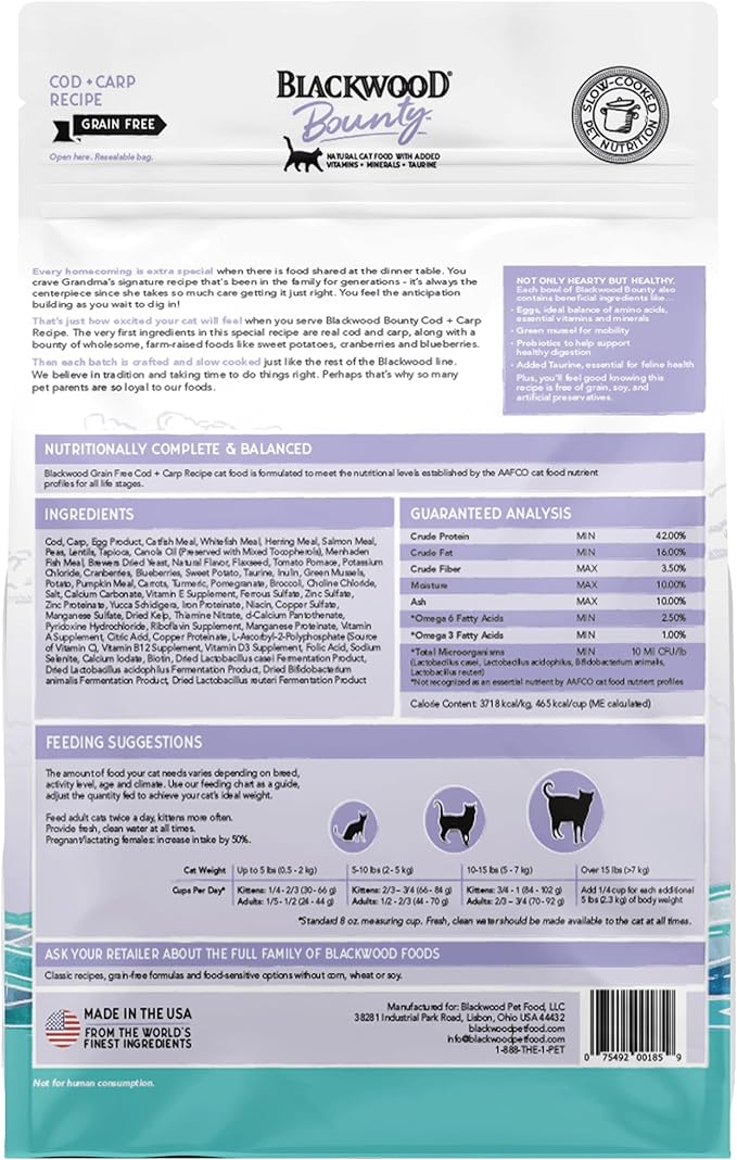 Blackwood Bounty Grain Free Cat Food, Cod and Carp Recipe, 4.5 lb. Bag