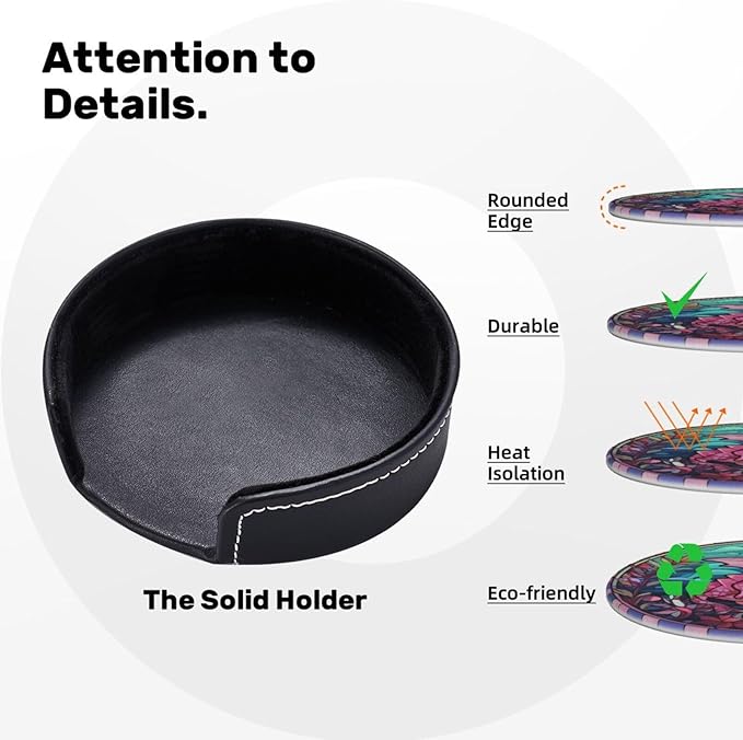 Axolotl Drink Coaster Set of 6, Axolotl Decor Gifts, Leather Drink Coasters with Holder, 6 Pack Cup/Bar/Drink Coasters for Table/Drinks/Coffee Protection Housewarming Gift (Axolotl)