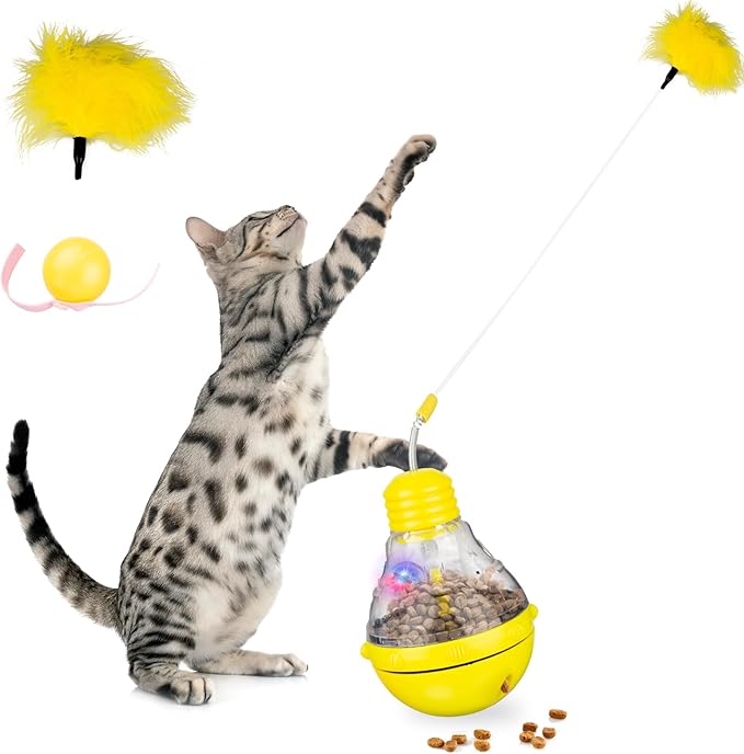 Cat Interactive Toys for Indoor, Kitten Toy Food Dispenser, Tumbler Fun Ball Cat Slow Food Dispensing Feeder for Bored Cats Indoors, Kitten Exercise Weight Loss