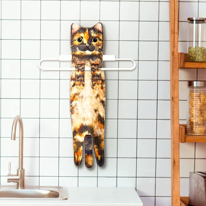Hand Towels for Bathroom Kitchen,Cute Cat Quick-Dry Hanging Hand Towels Decorative for Bathroom Face Towels,Funny Gifts for Cat Lovers (Ginger)