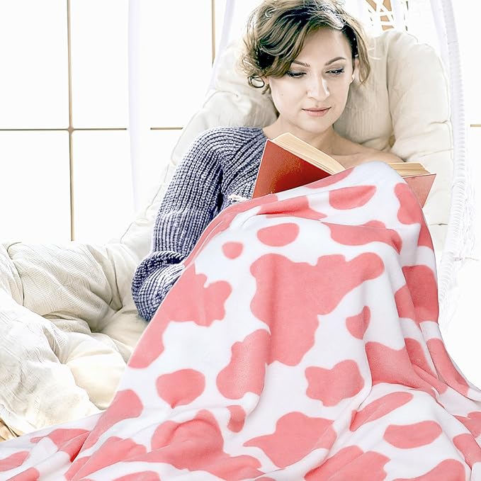 Warm Blanket Pink Cow Print Blanket Soft Fleece Blankets King Size Soft