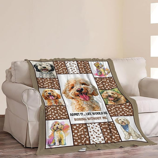 Golden Doodle Dog Blanket Goldendoodle Decor Throw Blanket Warm Soft Plush Lightweight Fleece Flannel Cute Animals Blanket Gifts for Dog Lovers Girls Boys Women Men for Winter Couch Bedding 60"X80"